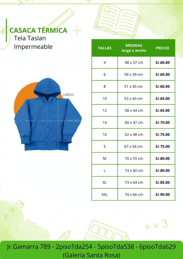 Casaca Termica de Innova School en Tela Taslan Impermeable